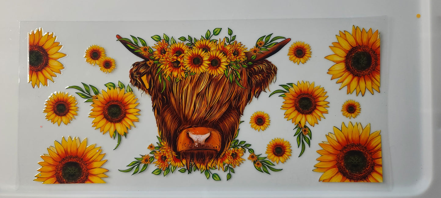 Highland Cow with Sunflowers